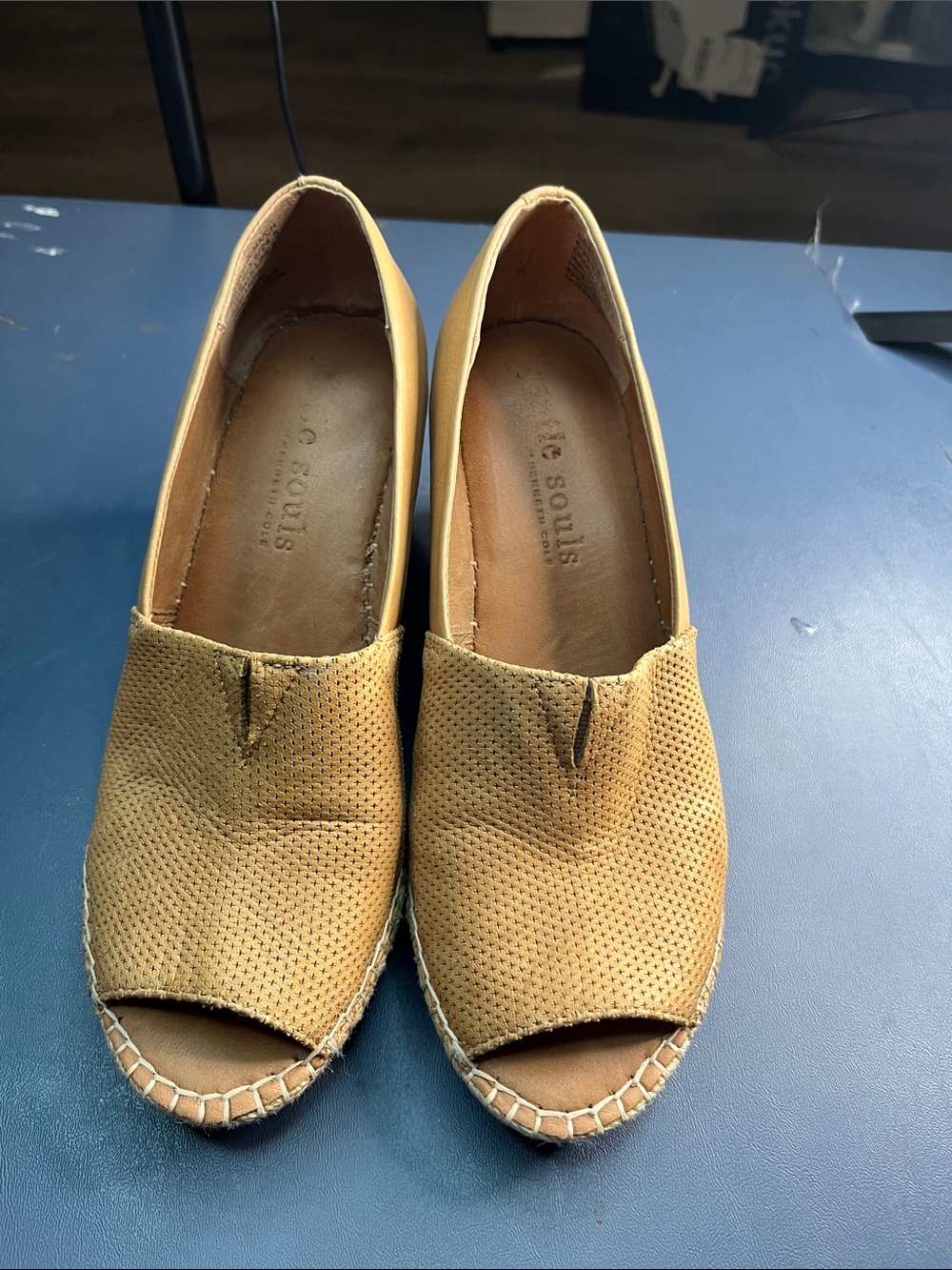 gentle souls Tan Perforated Open-Toe Espadrille Slip-On